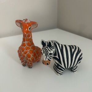 Vintage Ceramic Zebra & Giraffe Figurines Hand Painted Safari Boho Decor ooak